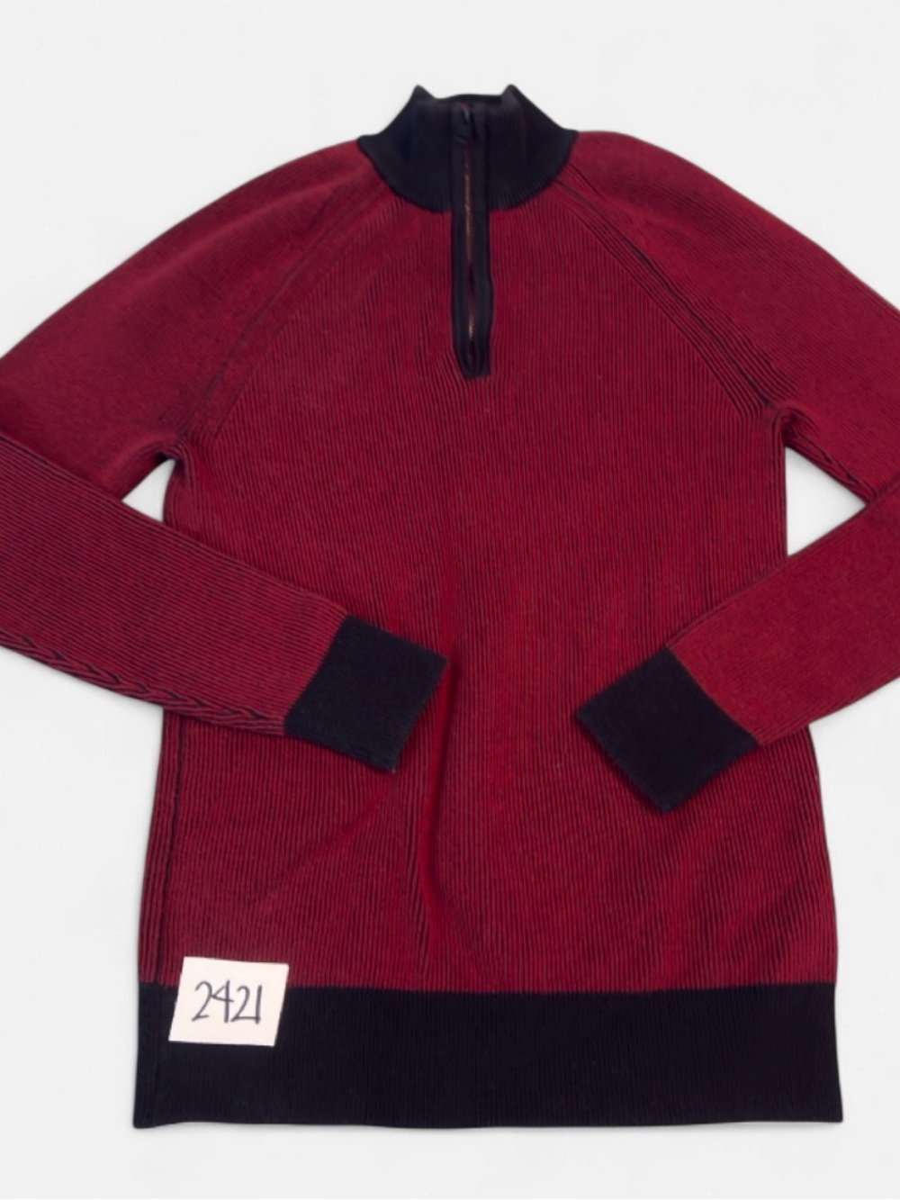Express Women's Burgundy Half-Zip Sweater with Black Trim